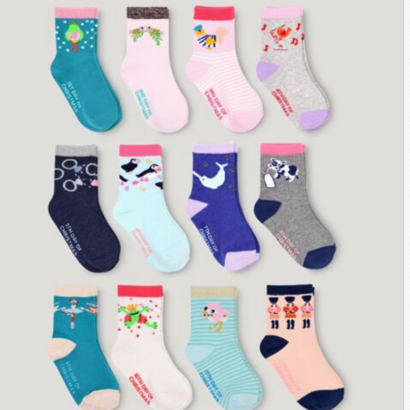 Toddler Girls 12 Days Of Socks 2-5T Crew Advent - Picture 3 of 3